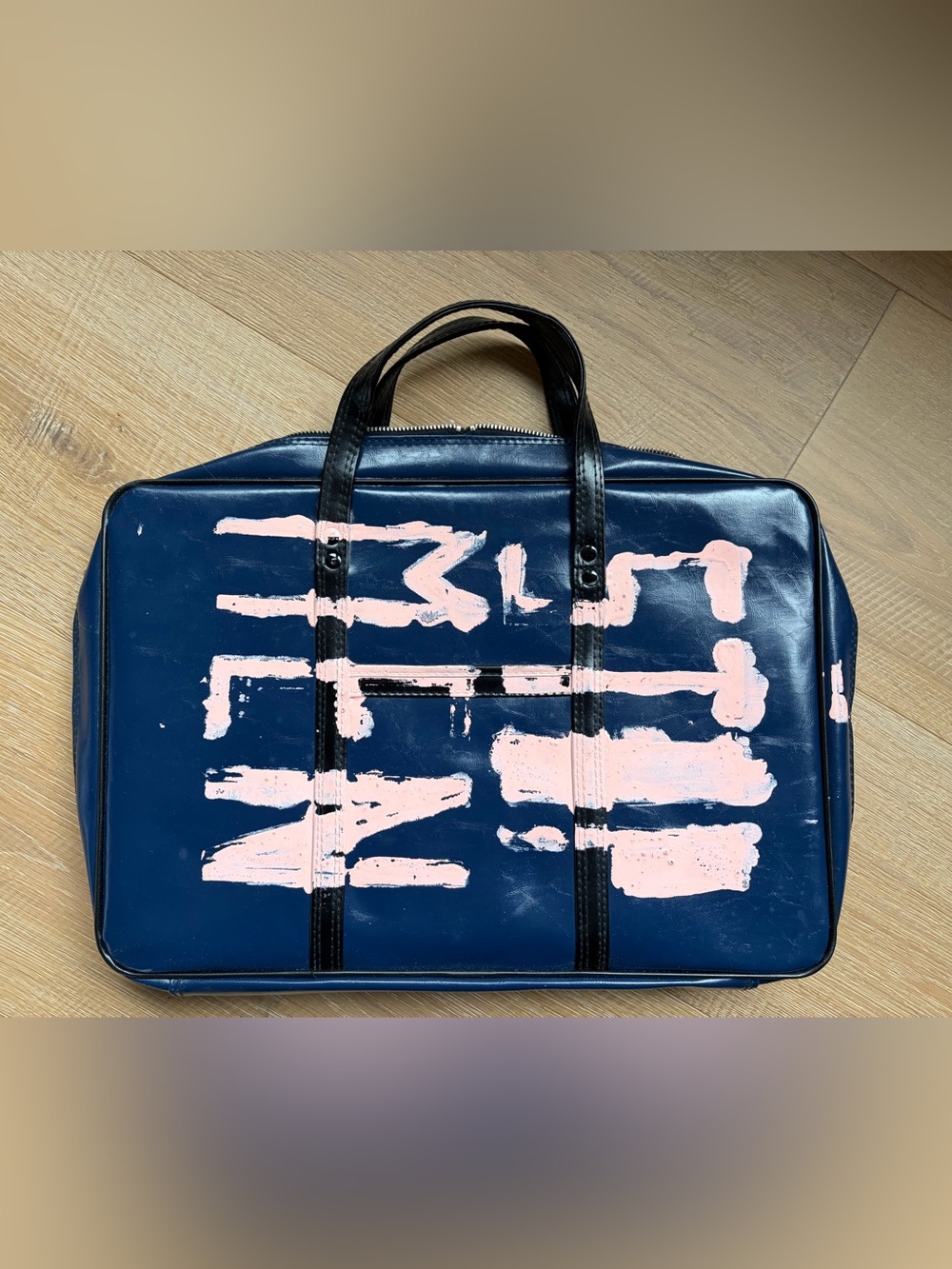 Artisan Navy Handbag / Laptop Tote with Pink Graphic Accent